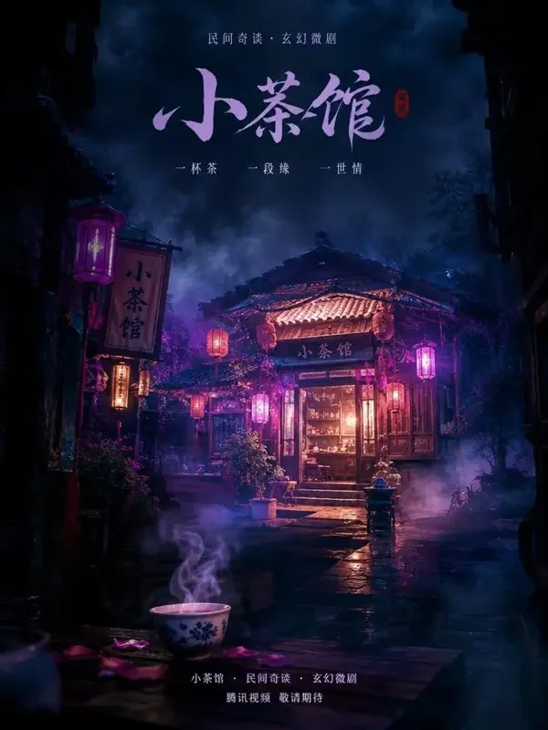 迷雾茶店短剧封面，悬疑题材海报